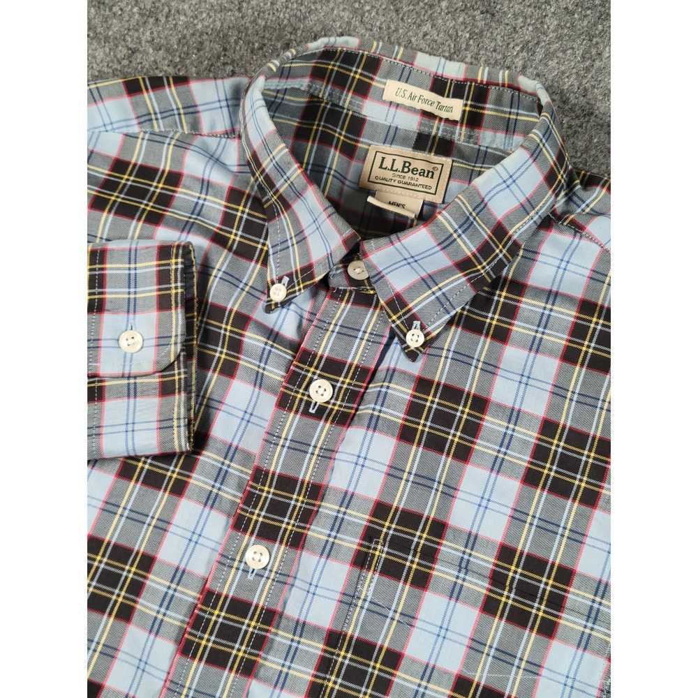 L.L.Bean Shirt‎ Mens Large Blue Plaid U.S. Air Force Tartan Button Down Cotton